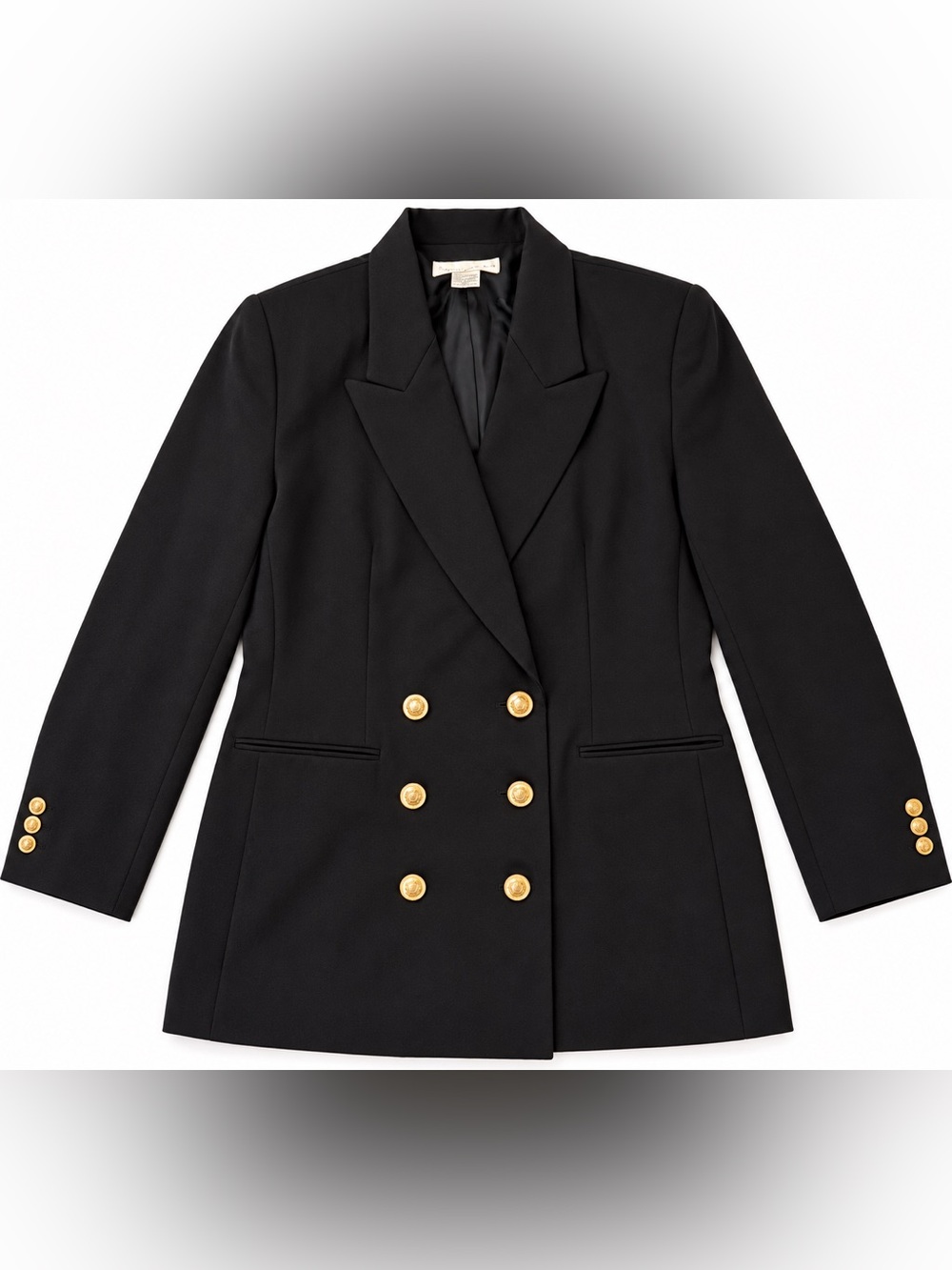 Casual Corner Black Double-Breasted Blazer with Gold Buttons